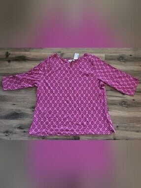 CJ Banks Magenta Diamond-Print Short Sleeve Tee